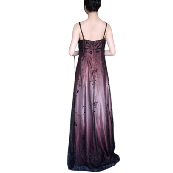 Y2k Vtg Empire Style Purple Ombre Lace/Beads Prom Evening Silky Slip Gown Sz 10 - Picture 11 of 16